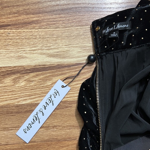 For Love and Lemons Dolls Kill Margot Black Velvet Gold Stud Ruched Mini Skirt - Picture 13 of 16